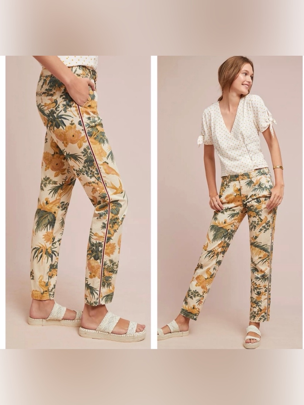Anthropologie Chino Relaxed Pants โ Tropical Floral Print โ Size 29